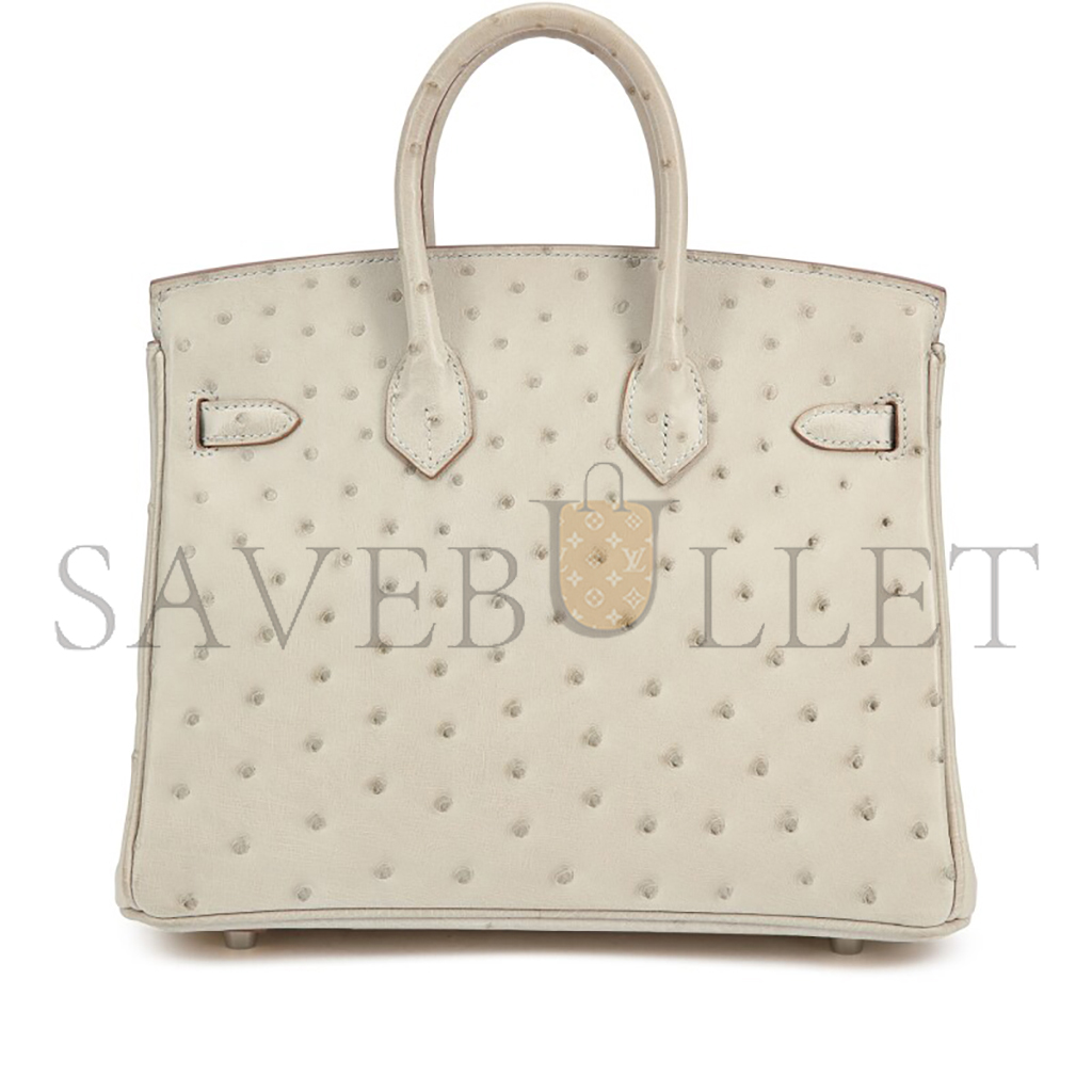 H**mes master birkin 25 ostrich leather milkshake white silver buckle h041944ck96 (25*20*13cm)
